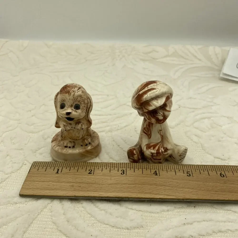 Handmade Glazed Boy with Little Dog Figurines Brown Swirl 2.5” Tall